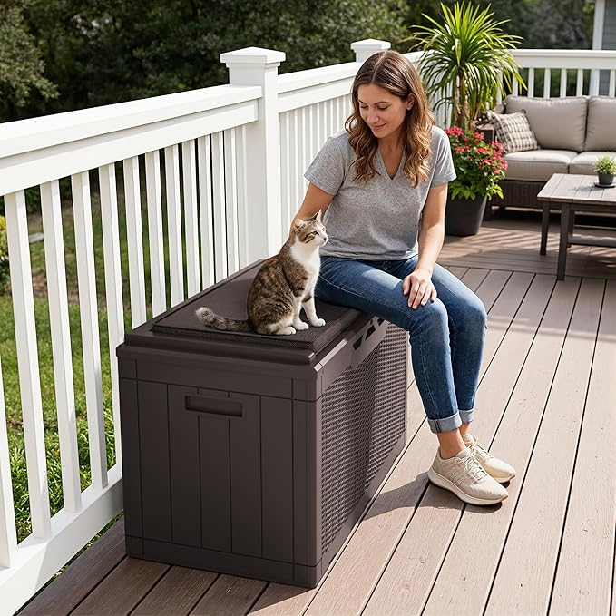 Greesum 100 Gallon Resin Deck Box Large Outdoor Storage Boxes with Cushions for Garden Tools, Patio Furniture Pillows - Photo 3