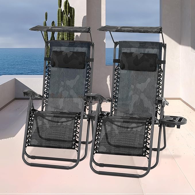 MoNiBloom Zero Gravity Chairs Set of 2, Patio Anti Gravity Recliners with Canopy Shade - Photo 2