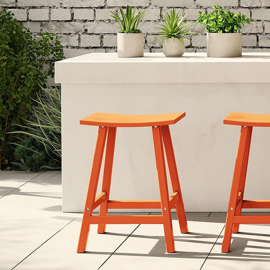 WestinTrends Malibu 24 Inch Outdoor Bar Stools, All Weather Resistant Poly Lumber Adirondack Counter Height Stools, Orange