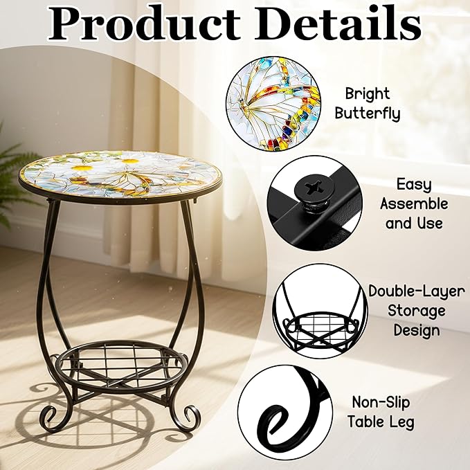 Outdoor Patio Side Table - 14" Metal Small Round Coffee Tables - Photo 4