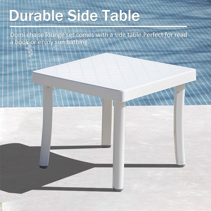 Domi Outdoor Chaise Lounges, Adjustable Aluminum Patio Lounges, Plastic Pool Lounge Chairs and Side Table for Deck Lawn Backyard(2 Orange Chairs W/Table)