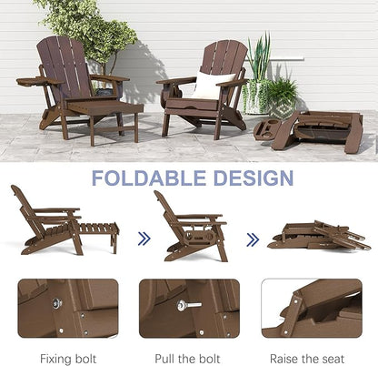 FOOWIN Adirondack Chair with Retractable Ottoman,HDPE Folding Adjustable Adirondack Chair w/4 in 1 Cup Holder Trays,All-Weather Resistant Fire Pit Chair for Outdoor Patio Lawn Set of 6