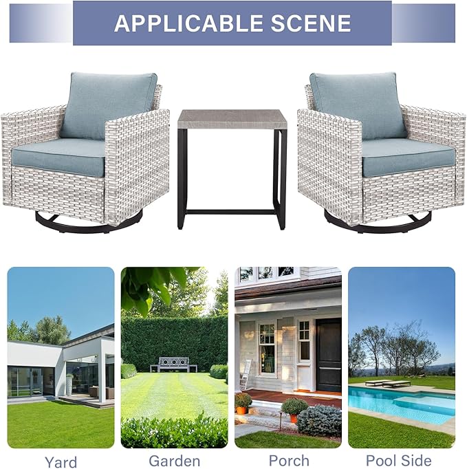 Outdoor Patio Swivel Rocker Chairs - 3 Piece Wicker Patio Furniture Bistro Swivel Rocking Chairs Set with Comfortable - Photo 6