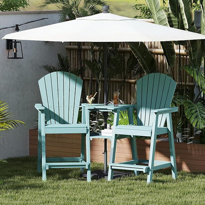 FOOWIN Tall Adirondack Chair Set of 8, All Weather HDPE Bar Height Adirondack Chair with Double Connecting Trays, Adirondack Barstools for Balcony, Deck, Backyard, Patio, Garden Aruban Blue