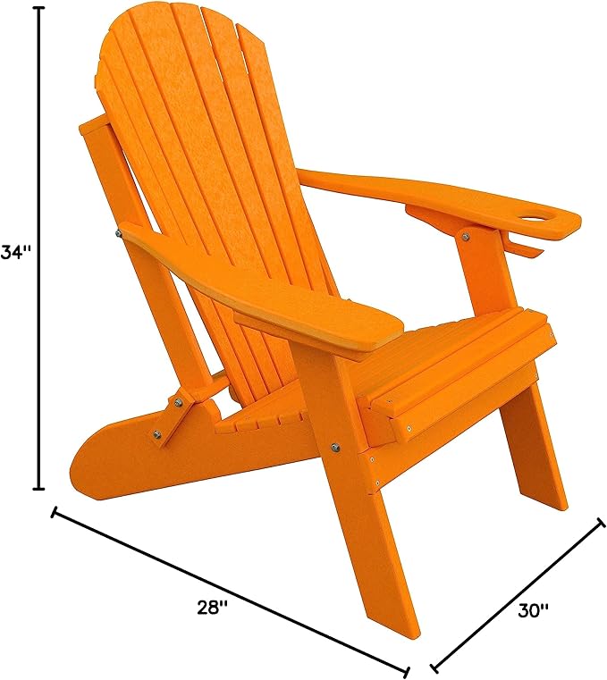 Furniture Barn USA Poly Folding Adirondack Chair with Smart Phone Holder, Tangerine