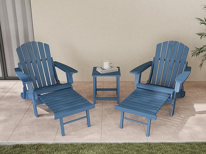 SoliWood Set of 2 Oversized Outdoor Wooden Folding Adirondack Chair with Retractable Ottoman - Photo 2