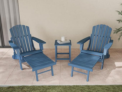 SoliWood Set of 2 Oversized Outdoor Wooden Folding Adirondack Chair with Retractable Ottoman, Wood Patio Chair with Footrest for Garden Backyard Porch Pool Deck Firepit
