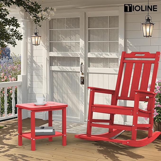 Patio Side Table, Outdoor HDPE Adirondack End Table for Patio,Outdoor Side Table for Backyard, Garden, Pool, Lawn,Red