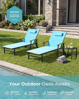 Ciokea Outdoor Lounge Chair with Pillow, 5-Position Aluminum Chaise Lounge with Wheels & Armrests - Photo 7