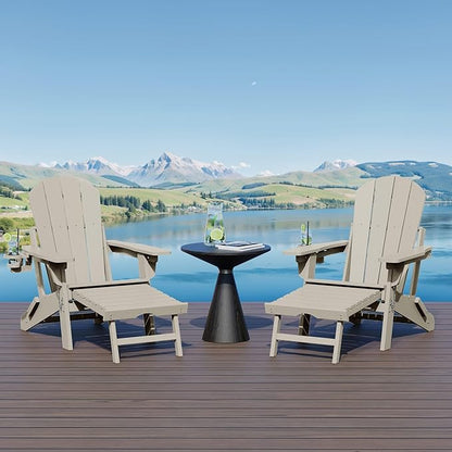 WestinTrends Malibu Folding Adjustable Adirondack Chair with Retractable Ottoman and Cup Holder (Set of 2), Sand