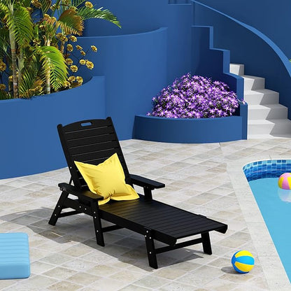 WO WESTIN OUTDOOR HDPE Laguna Poly Reclining Chaise Lounge, Black