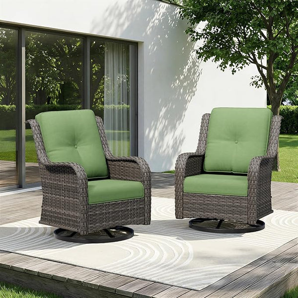 Swivel Rocker Patio Chairs Set of 2 - Outdoor Wicker Patio Furniture Set 2 Pieces with Thickened Olefin Cushions - Photo 1