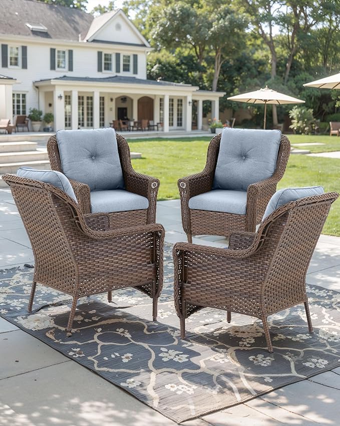 Patio Wicker Chairs Outdoor Furniture Chair - Set of 4 Outside All Weather Lawn Dining Brown Rattan Armchair with High - Photo 6