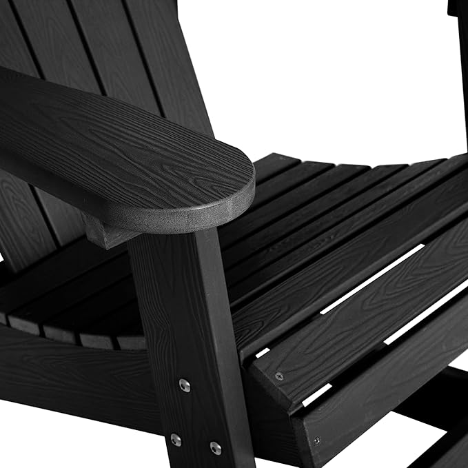 EMMA + OLIVER Marcy All Weather Rocking Chair - Set of 2 - Black Poly Resin - Classic Adirondack Design - UV Resistant Coating - Stainless Steel Hardware
