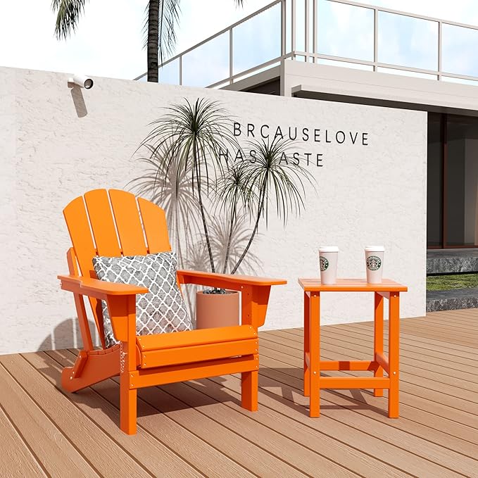 WO WESTIN OUTDOOR HDPE Laguna Outdoor Poly Adirondack Chair with Side Table, Orange