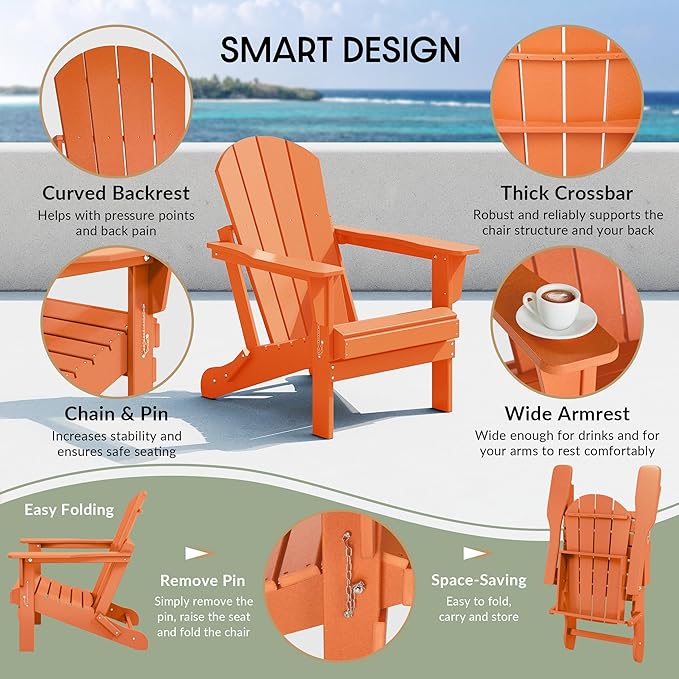 WestinTrends Malibu 2 Piece Set Outdoor Folding Poly Adirondack Chair, Orange