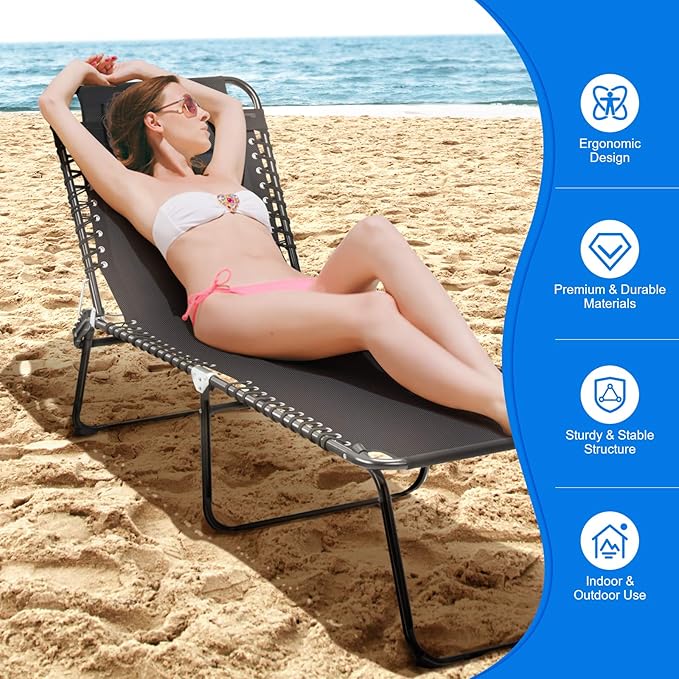 Giantex Chaise Lounge Chair Outdoor - Patio Lounge Chair w/Pillow, 4-Level Adjustable Backrest, 2-Level Footrest - Photo 6