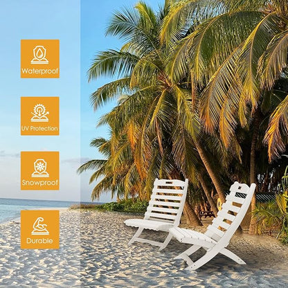 IVY&LANE Portable Xavier-Chairs Set of 2 | Folding-Adirondack-Chair | Wave | HDPE Plastic | White | All-Weather Resistant | for Outdoor Fire-Pit Patio Lawn Beach Poolside