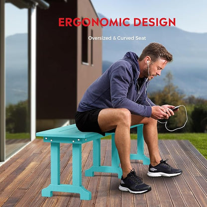 Costaelm Outdoor Benches Weatherproof, Park Long Bench Poly Lumber Backless for Entryway Front Porch Garden Bench Seat for Patio, Turquoise