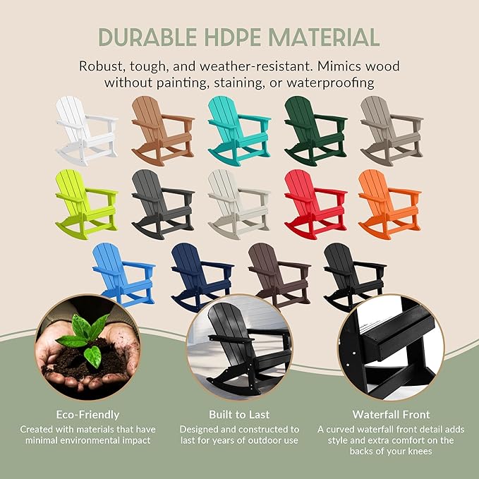 WestinTrends Malibu 2 Piece Set Outdoor/Patio Poly Adirondack Rocking Chairs (2 Seater), Black