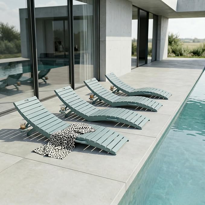 Pre-Assembled Folding in-Pool Lounge Chair, HDPE Outdoor Chaise Lounge with Cup Holder, Pool Lounge Chair for Poolside