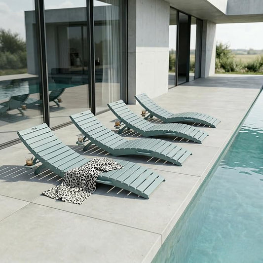 Pre-Assembled Folding in-Pool Lounge Chair, HDPE Outdoor Chaise Lounge with Cup Holder, Pool Lounge Chair for Poolside, Patio, Beach, Deck (Light Blue)