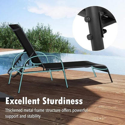 Nightcore Chaise Lounge Chair Outdoor, Pool Chair with 5 Adjustable Backrest, Patio Lounge Chairs with Breathable Fabric, Comfortable Armrest, Chaise Lounge for Patio, Pool, Bench (1, Black)