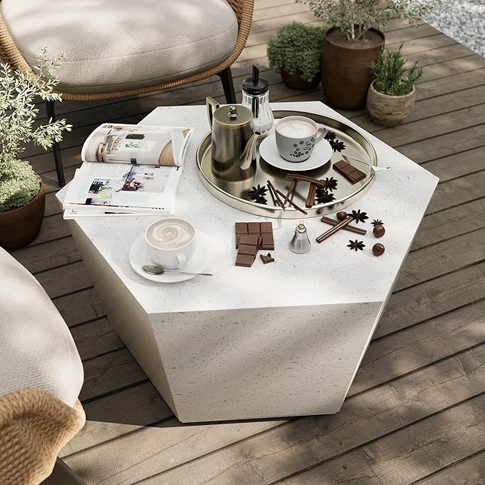 UPHA 28" Hexagon Outdoor Coffee Table, Modern Hollow Concrete Patio Table - Photo 1