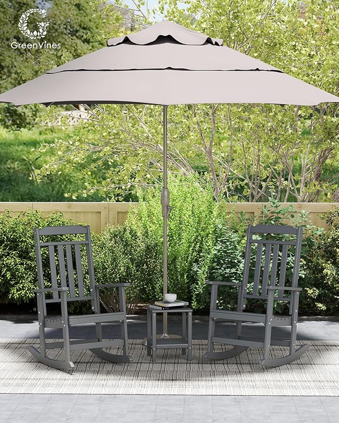 GREENVINES Outdoor-Rocking-Chairs-Set-of-4 | HDPE Plastic | Patio Rockers | Porch Rocker Chair | Oversized | High Back | Big & Tall | Grey