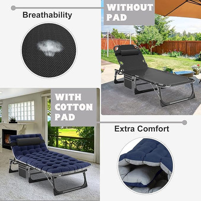 ABORON Heavy Duty Tanning Chair, 5-Gear Outdoor Folding Chaise Lounge Chair with Cushion,Portable Beach Lounge Chair for Outdoor Sunbathing Patio Pool Lawn Deck Poolside (Purplish Blue)