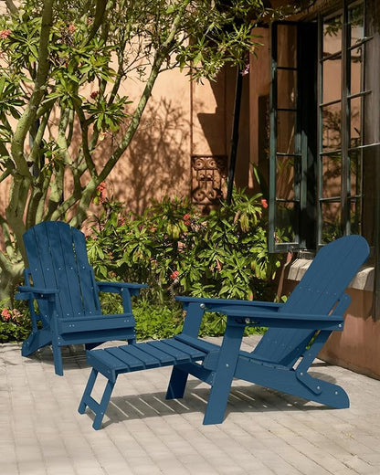 YEFU Adirondack Chair with Retractable Ottoman: Folding Adirondack Chairs Set of 2-5-Level Adjustable Backrest with Footrest - Fire Pit Chairs - Cup Holder - Outdoor Plastic Chair for Patio