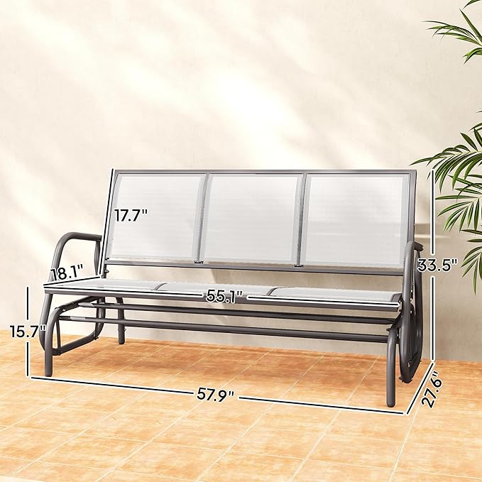 Outsunny 3-Person Patio Glider Bench, Outdoor Porch Glider Swing with 3 Seats, Breathable Mesh Fabric, Metal Frame - Photo 3