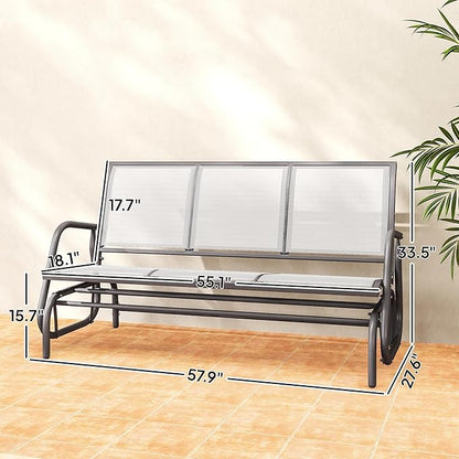 Outsunny 3-Person Patio Glider Bench, Outdoor Porch Glider Swing with 3 Seats, Breathable Mesh Fabric, Metal Frame, Cream White