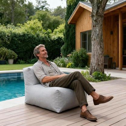 Patio Armless Chair, Outdoor Middle Bean Bag Chair, Daybed Sofa Comfy Couch, Modular Patio Sectional Sofa, Water-Resistant Olefin Fabric, High-Density Foam Filled, Comfy Lounge Seat, Light Gray