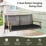 RELAX4LIFE 2-Seater Outdoor Porch Swing - PE Wicker Porch Loveseat Swing with 118” Hanging Ropes - Photo 8