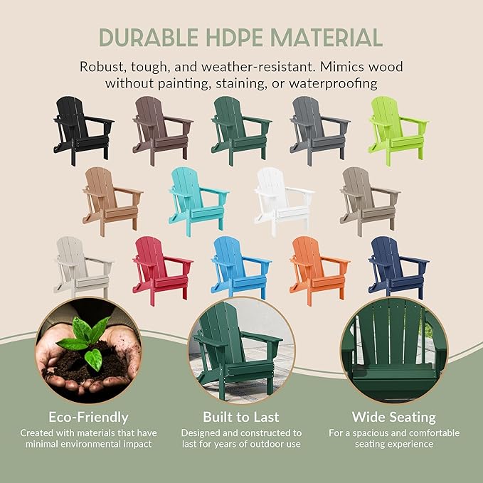 WestinTrends Malibu 4-Piece Set Outdoor Folding Poly Adirondack Chair, Dark Green