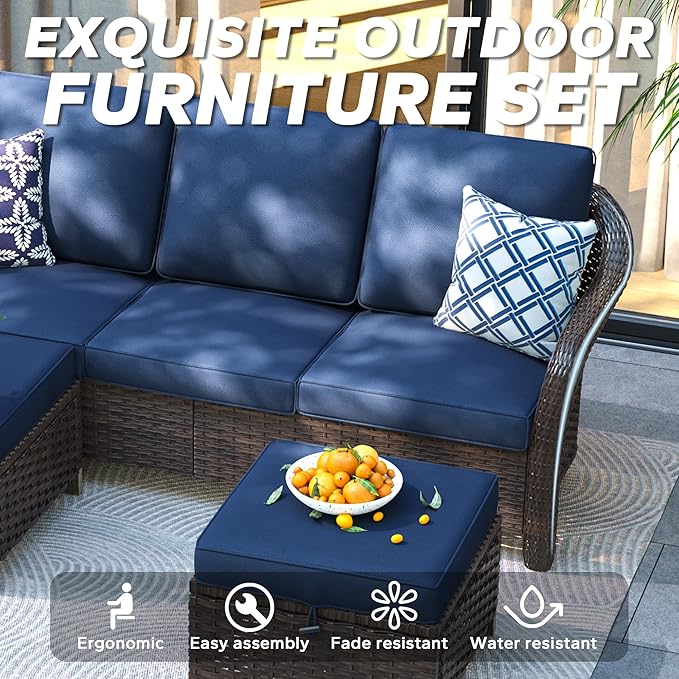 3 Pieces Patio sectional Sofa Set, Outdoor Conversation Furniture Set, 78" 3-Seat Couch with 2 Ottomans - Photo 6