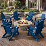 Adirondack Chairs Set of 6, Fire Pit Chairs, Wood Texture Patio Chairs with 2 Cup Holder, Outdoor Lawn Chair, NavyBlue - Photo 1