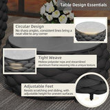 Round Coffee Table for Indoor & Outdoor Use, Aluminum Patio Furniture with Handwoven Ropes, Weather-Resistant for Garden - Photo 6