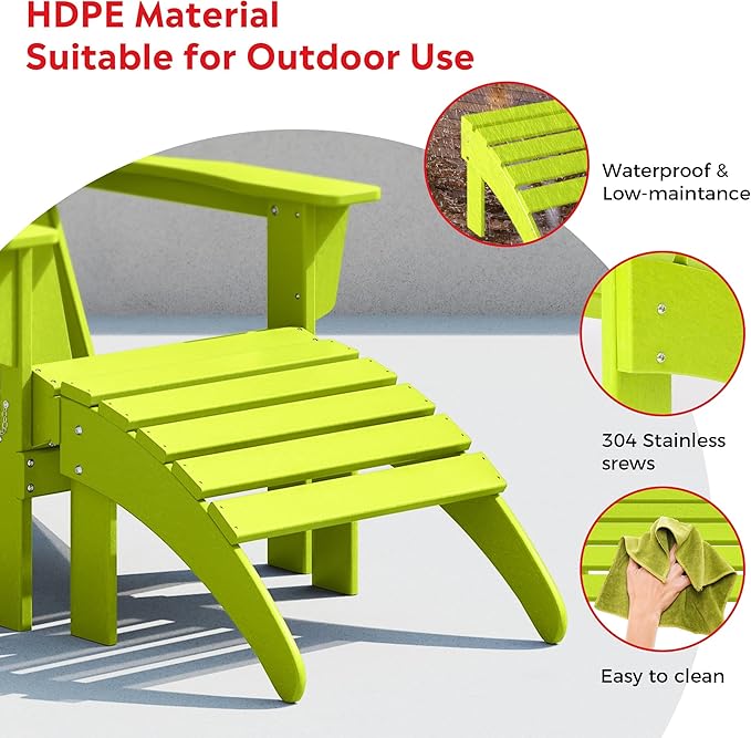 Costaelm Adirondack Chair Footrest Foldable Ottoman, Folding Ottoman Outdoor Foot Rest for Patio Waterproof, Adirondack Ottoman Outdoor, Lime