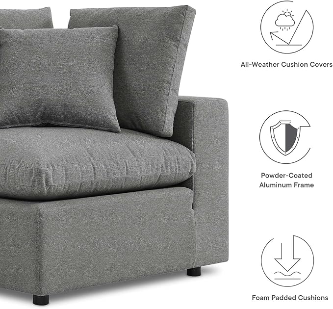 Modway Commix Outdoor Patio Overstuffed Loveseat in Charcoal - Photo 10
