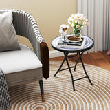 Tangkula Round Folding Side Table, 18 Inch Patio Coffee Table with Tempered Glass Tabletop and Metal Frame - Photo 5