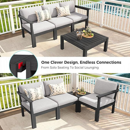 Patio Chairs, 6 Pieces Weatherproof HIPS Outdoor Furniture, Patio Chairs Seating Sets, Black
