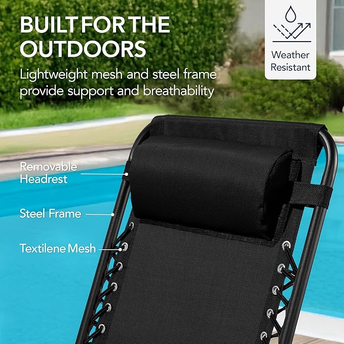 Best Choice Products Outdoor Folding Rocking Chair, Zero Gravity Lounge Chair, Patio Rocker w/Headrest Pillow - Black - Photo 7