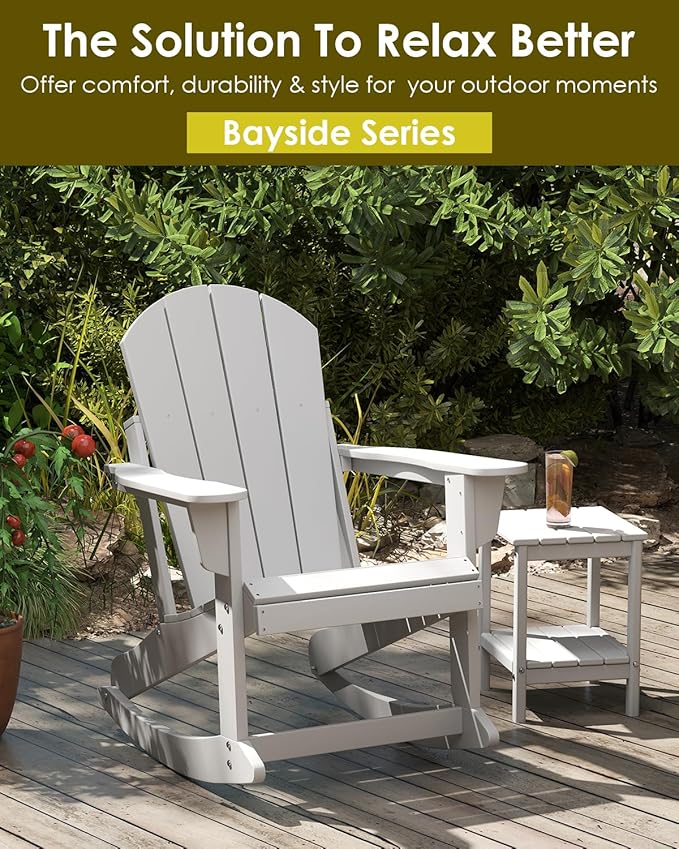 GREENVINES Adirondack Rocking Chair | HDPE Plastic | Porch Rocker | Chair for Outdoor Patio Deck | All Weather | White - Photo 6