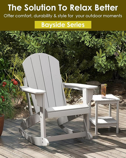 GREENVINES Adirondack Rocking Chair | HDPE Plastic | Porch Rocker | Chair for Outdoor Patio Deck | All Weather | White