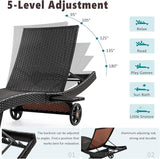 Patio Wicker Chaise Lounge Chairs Set of 2, Outdoor Reclining Lounge Chair w/Rolling Wheels, Pull-Out Side Table - Photo 6