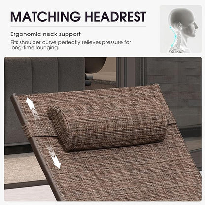 PURPLE LEAF Outdoor Oversized Chaise Lounge Chair Set of 3 Patio Pool Lounger Bronze Aluminum Chairs with Side Table Adjustable Tanning Recliner for Outside Backyard Yard Deck Balcony Beach Brown