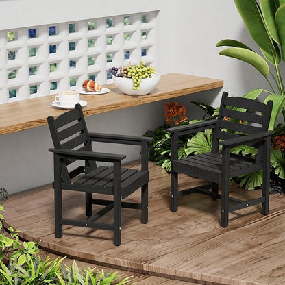 Scurrty Plastic Adirondack Chairs Set of 2, Patio Chairs with Wood Texture,Lawn Fire Pit Deck Porch Garden Chairs for Adults (Black)