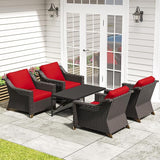 5 Pieces Outdoor Conversation Furniture Set - 4 PE Rattan Armchairs, 1 Metal Coffee Table - Photo 1